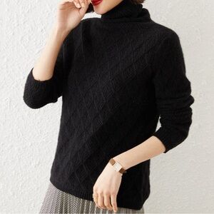 Maple Minimalist Black Geometric Textured Pattern Turtleneck Sweater Size M